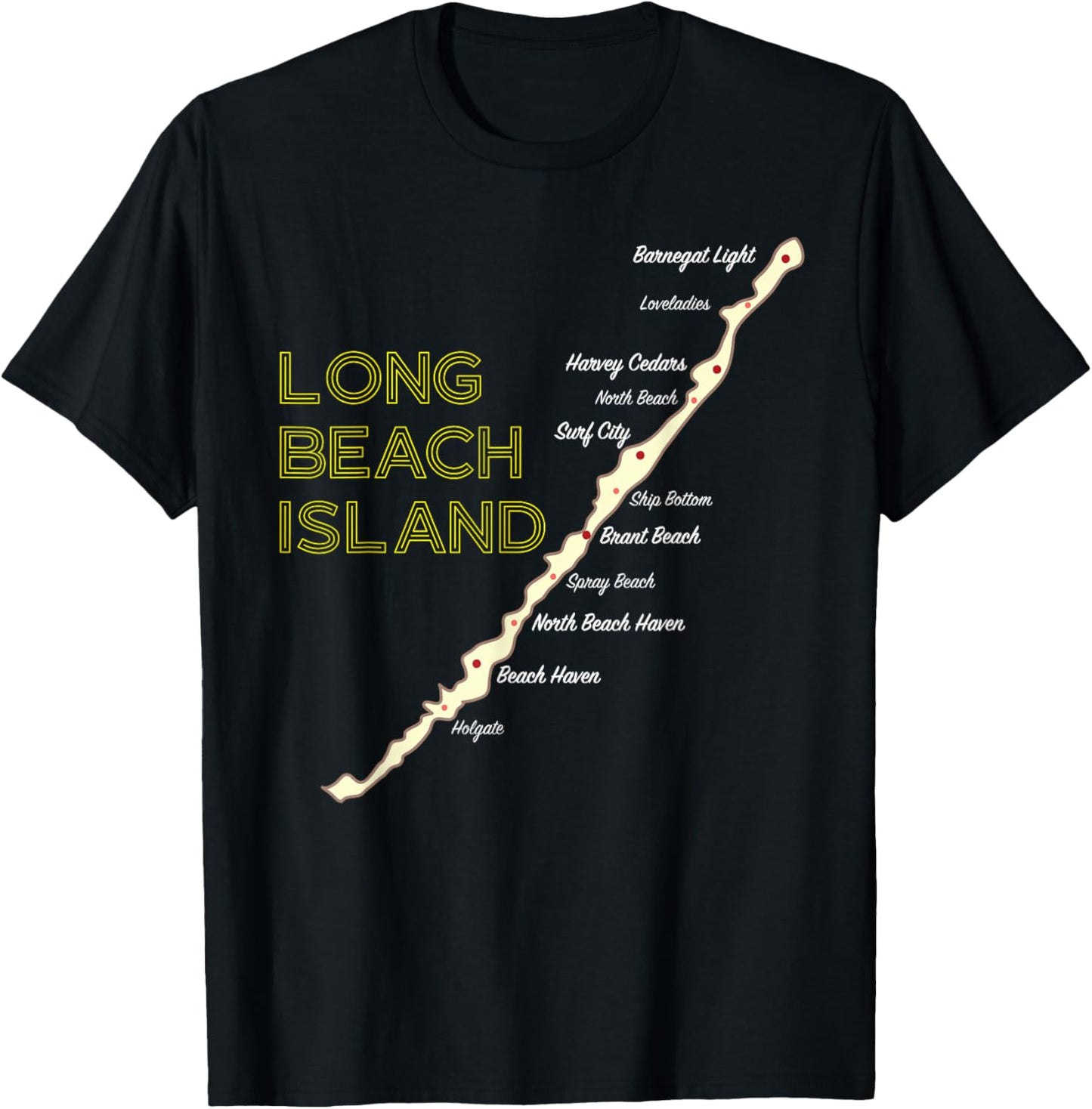 LBI NJ Long Beach Island New Jersey NJ Beach House Shore Map T-Shirt - T-Shirt | Black