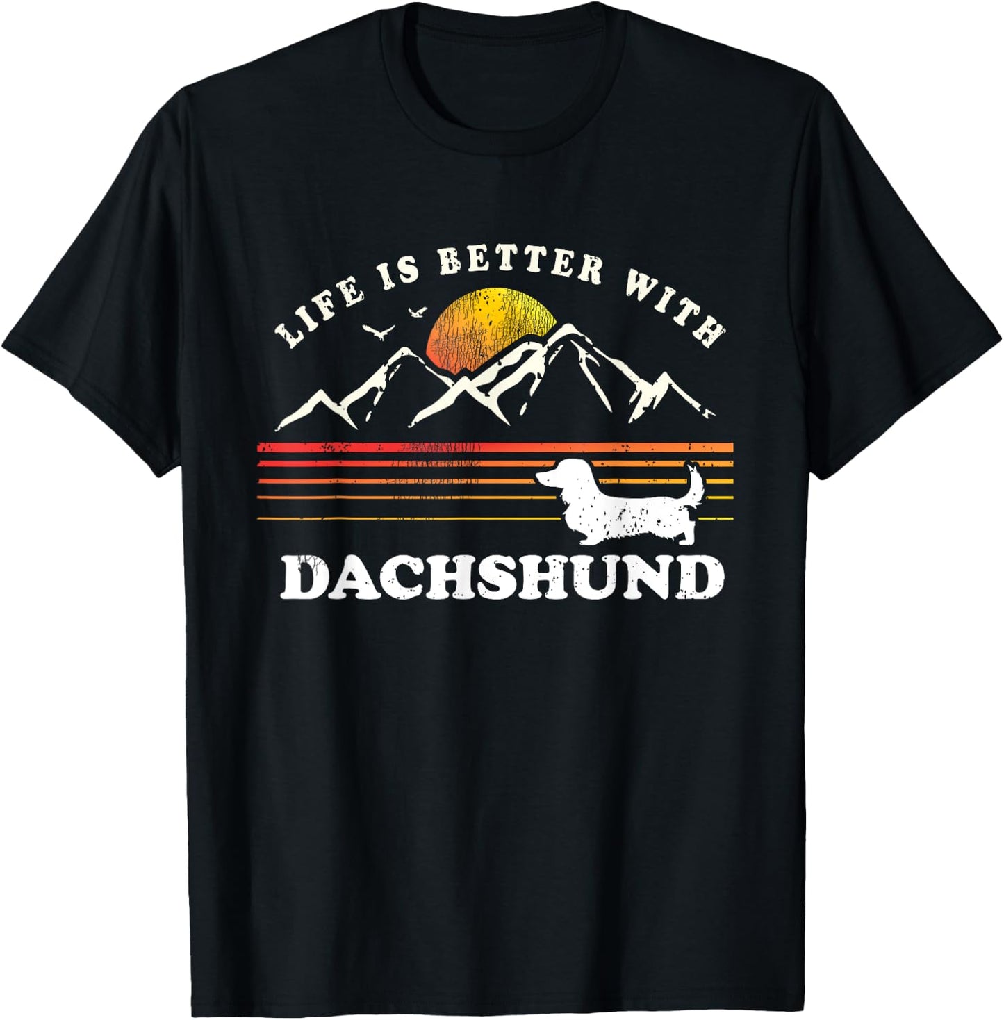Life Better Long Haired Dachshund Vintage Dog Mom Dad Women Kids T-Shirt - T-Shirt | Black