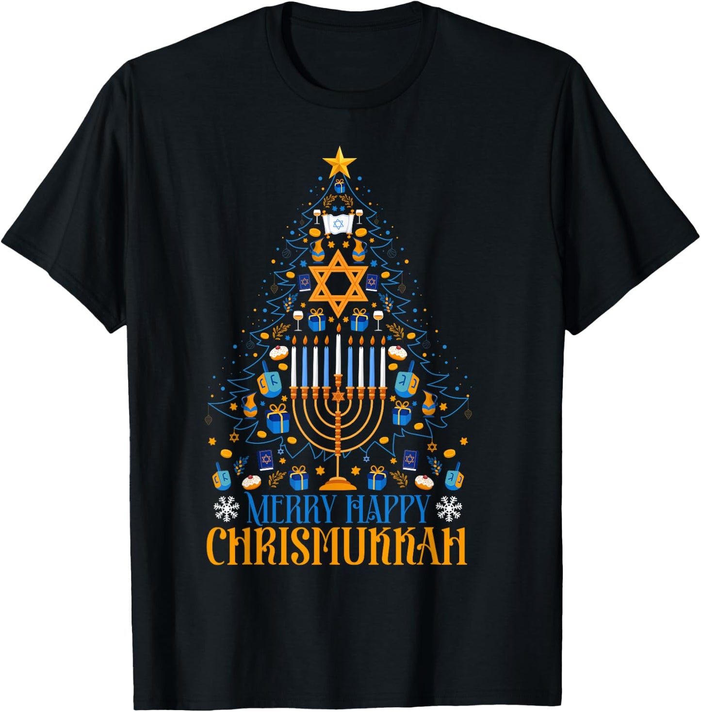 Merry Happy Christmukkah Jewish Christmas Hanukkah Chanukah T-Shirt - T-Shirt | Black