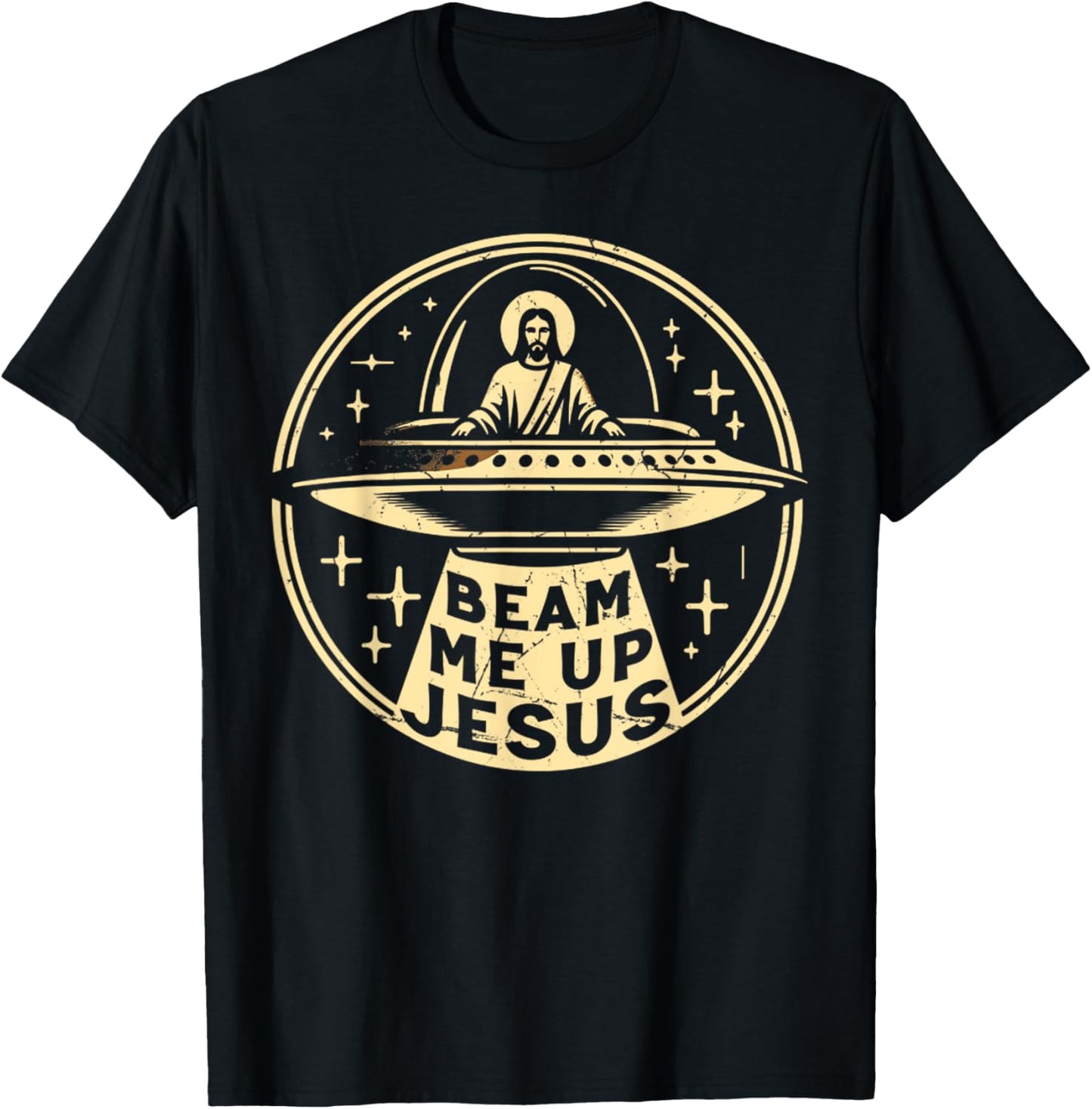 Vintage Funny Quote Beam Me Up Retro Jesus Faith Space T-Shirt - T-Shirt | Black