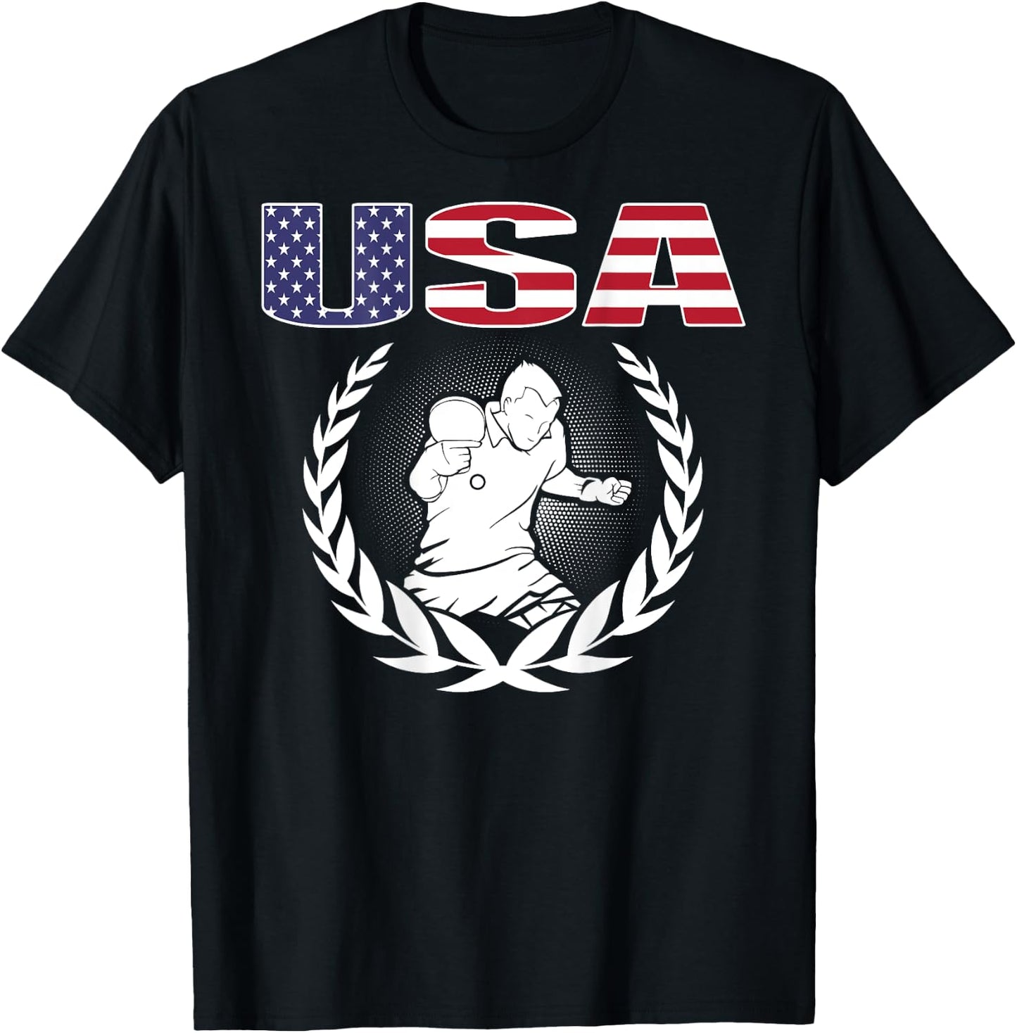 America Table Tennis Lovers USA Flag Support Ping Pong Team Kids Men T-Shirt - T-Shirt | Black