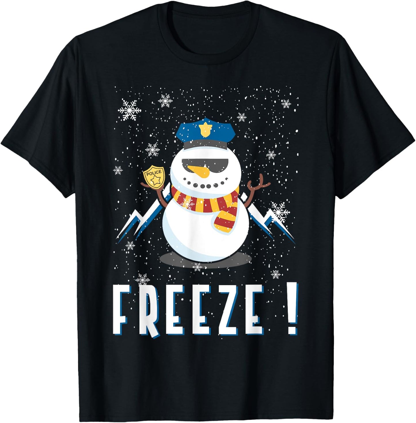 Police Cop Snowman Freeze Police Officer Police Christmas T-Shirt - T-Shirt | Black
