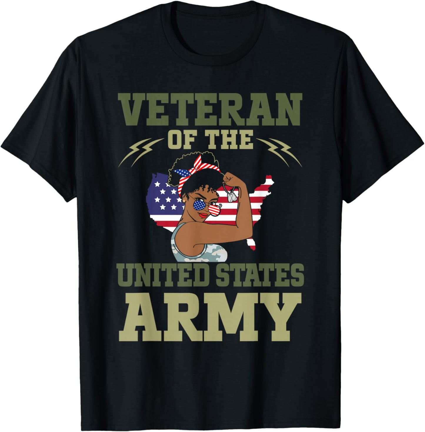 African American Army Veteran Female Afro Melanin Girl T-Shirt - T-Shirt | Black
