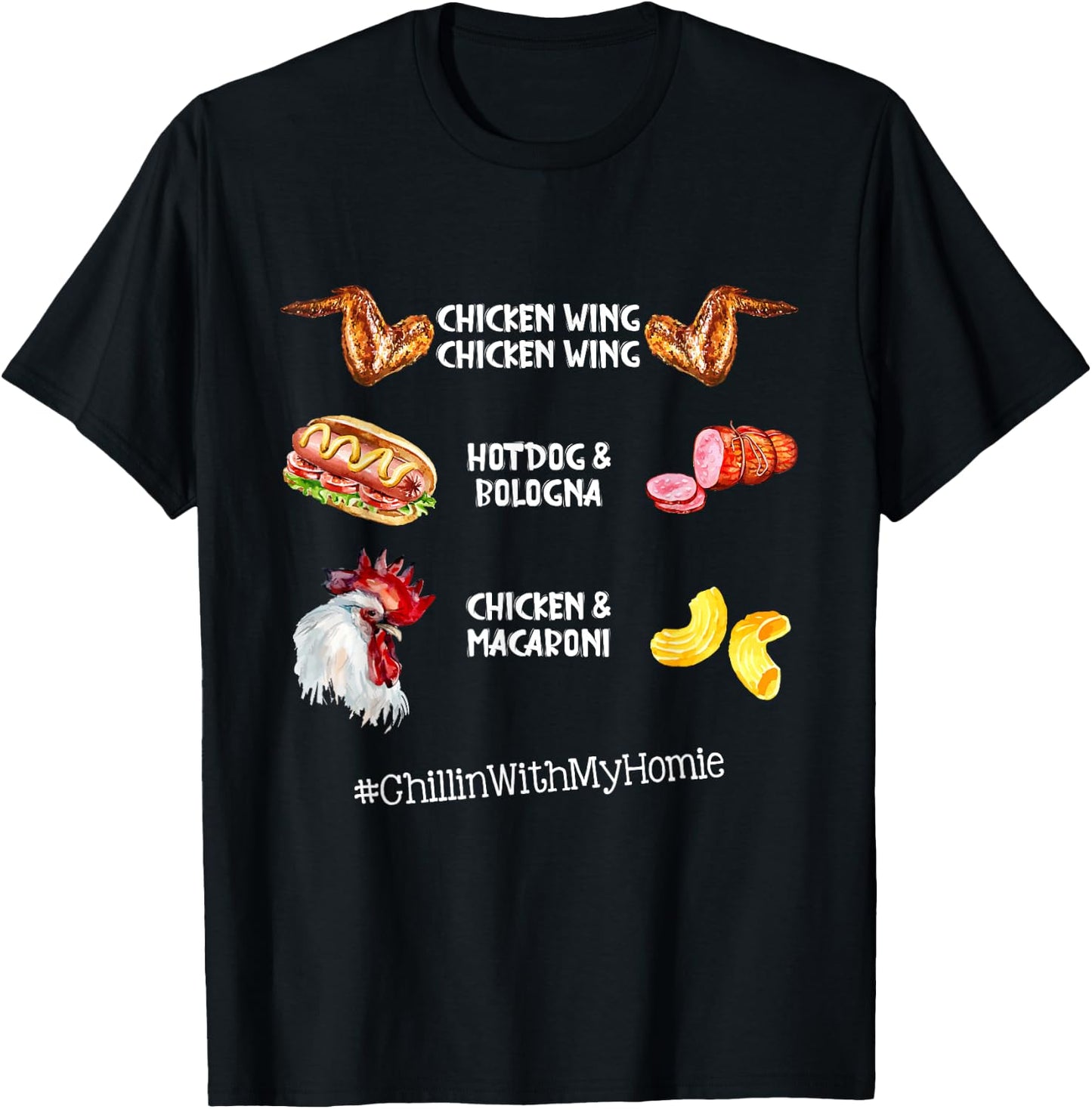 Chicken Wing Chicken Wing Hot Dog And Bologna T-Shirt - T-Shirt | Black