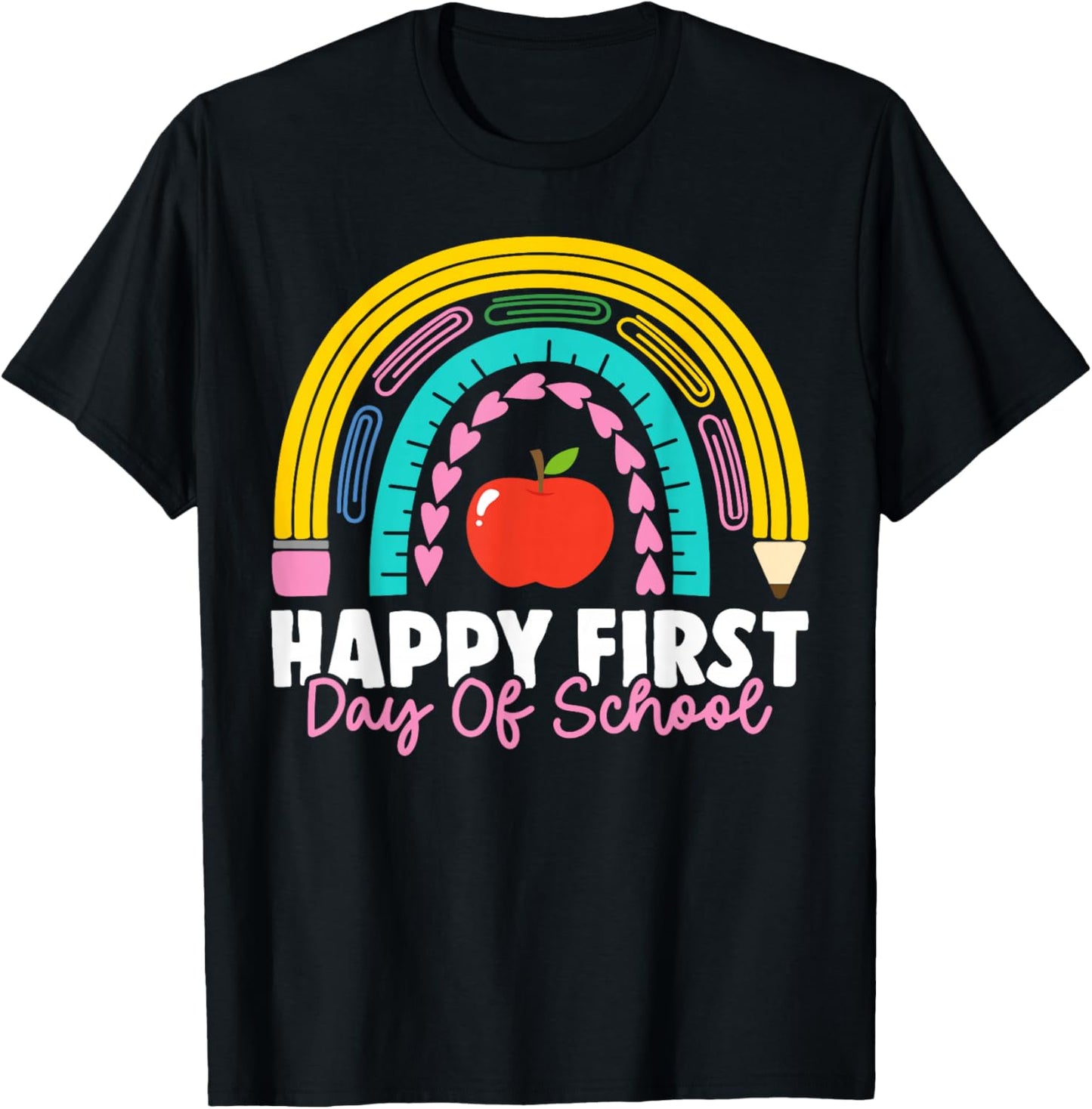 Happy First Day of School Teacher Back to School Rainbow T-Shirt - T-Shirt | Black