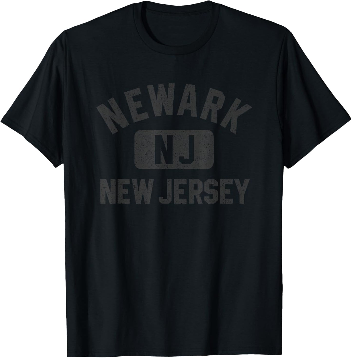 Newark New Jersey Gym Style Distressed Black Print T-Shirt - T-Shirt | Black