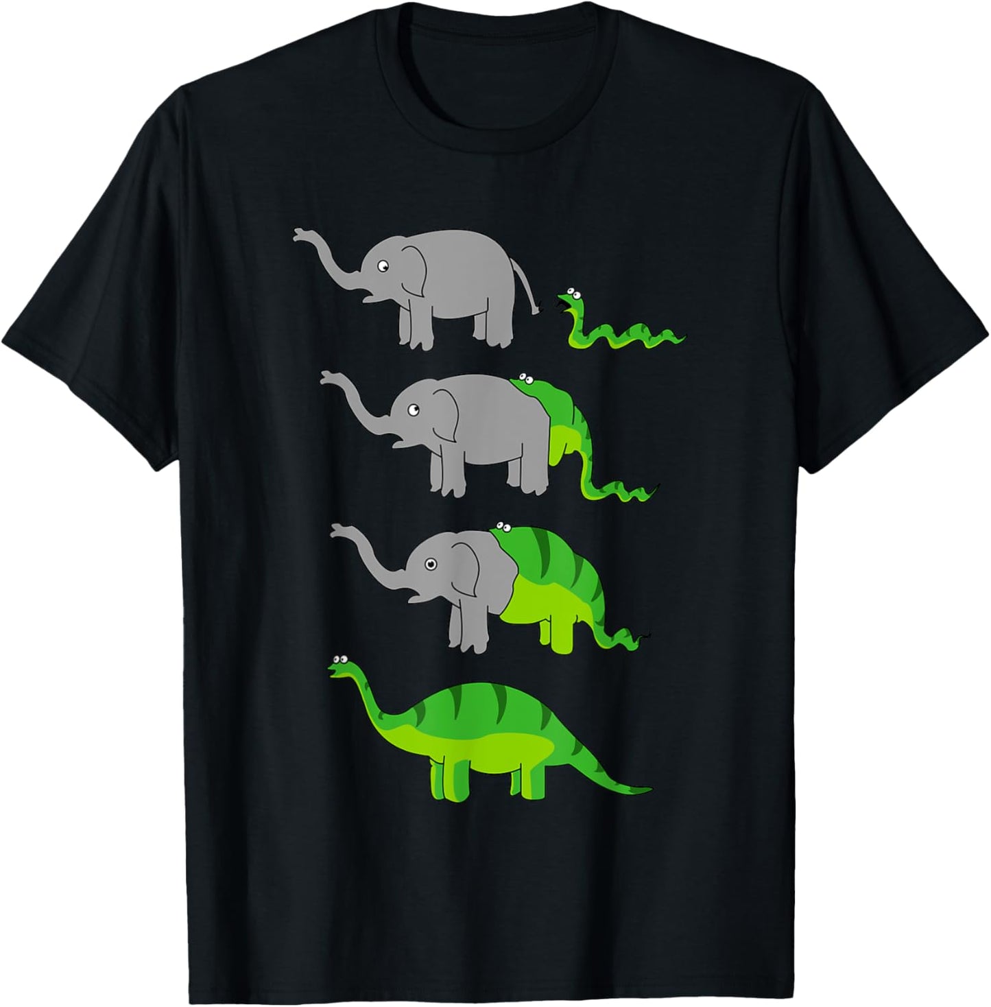 How Dinosaurs are were created - Comic Snake eating Elephant T-Shirt - T-Shirt | Black