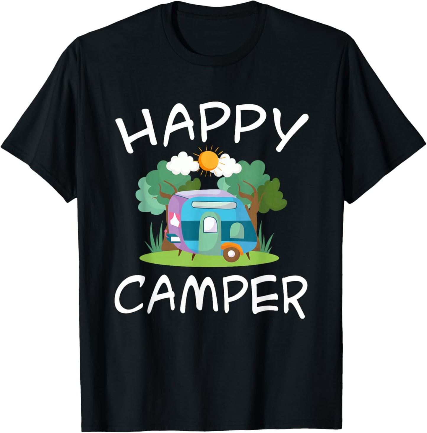 Kids Camping Shirt Trailer Camper Happy Camping T-Shirt - T-Shirt | Black