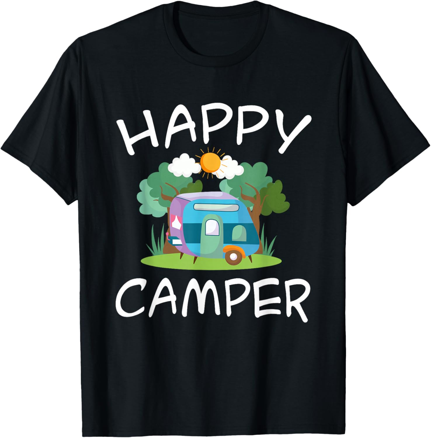 Kids Camping Shirt Trailer Camper Happy Camping T-Shirt - T-Shirt | Black