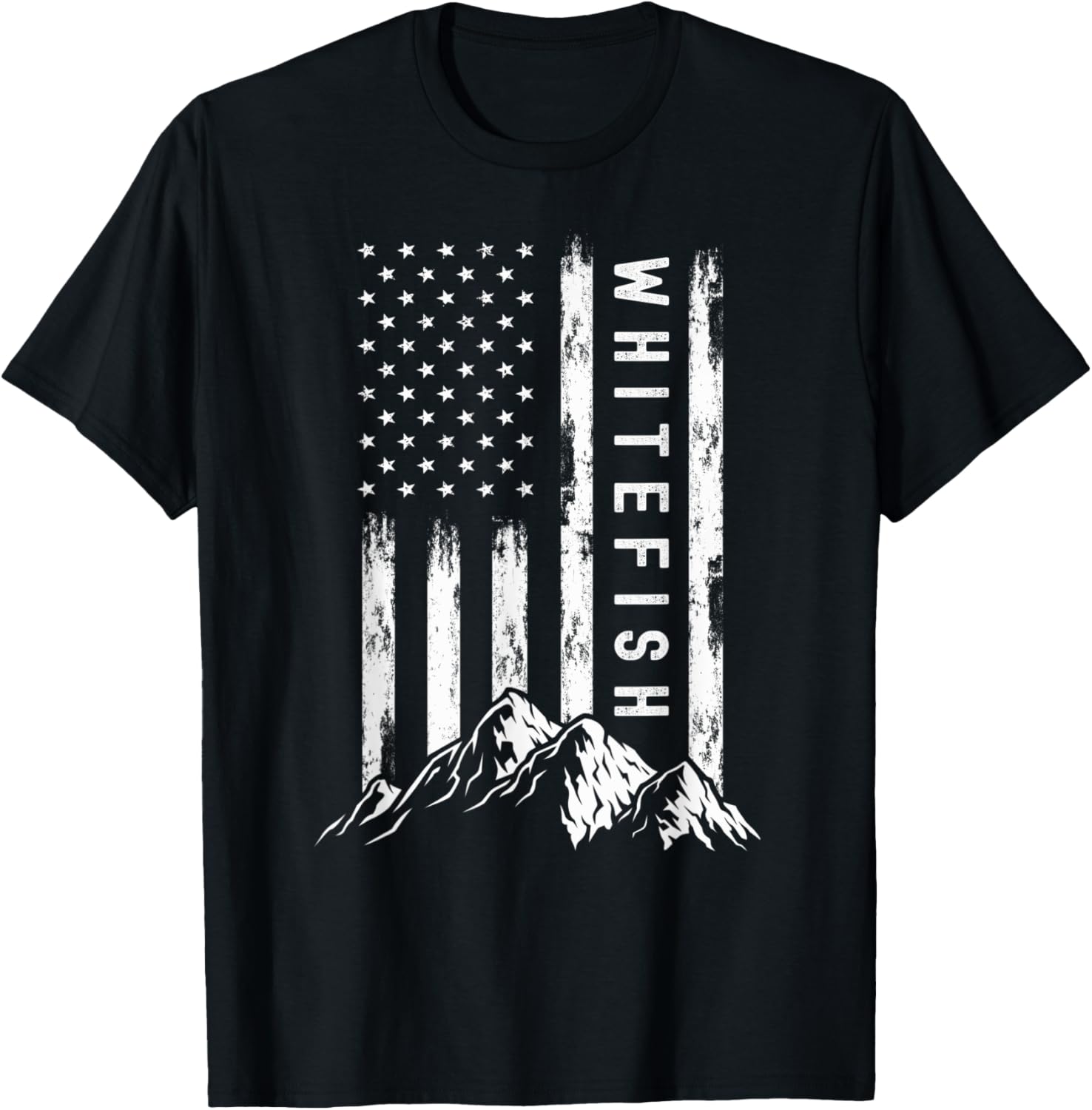 Patriotic Outdoors Nature Hiking Mountains Montana Whitefish Women Kids Men T-Shirt - T-Shirt | Black