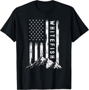 Patriotic Outdoors Nature Hiking Mountains Montana Whitefish Women Kids Men T-Shirt - T-Shirt | Black