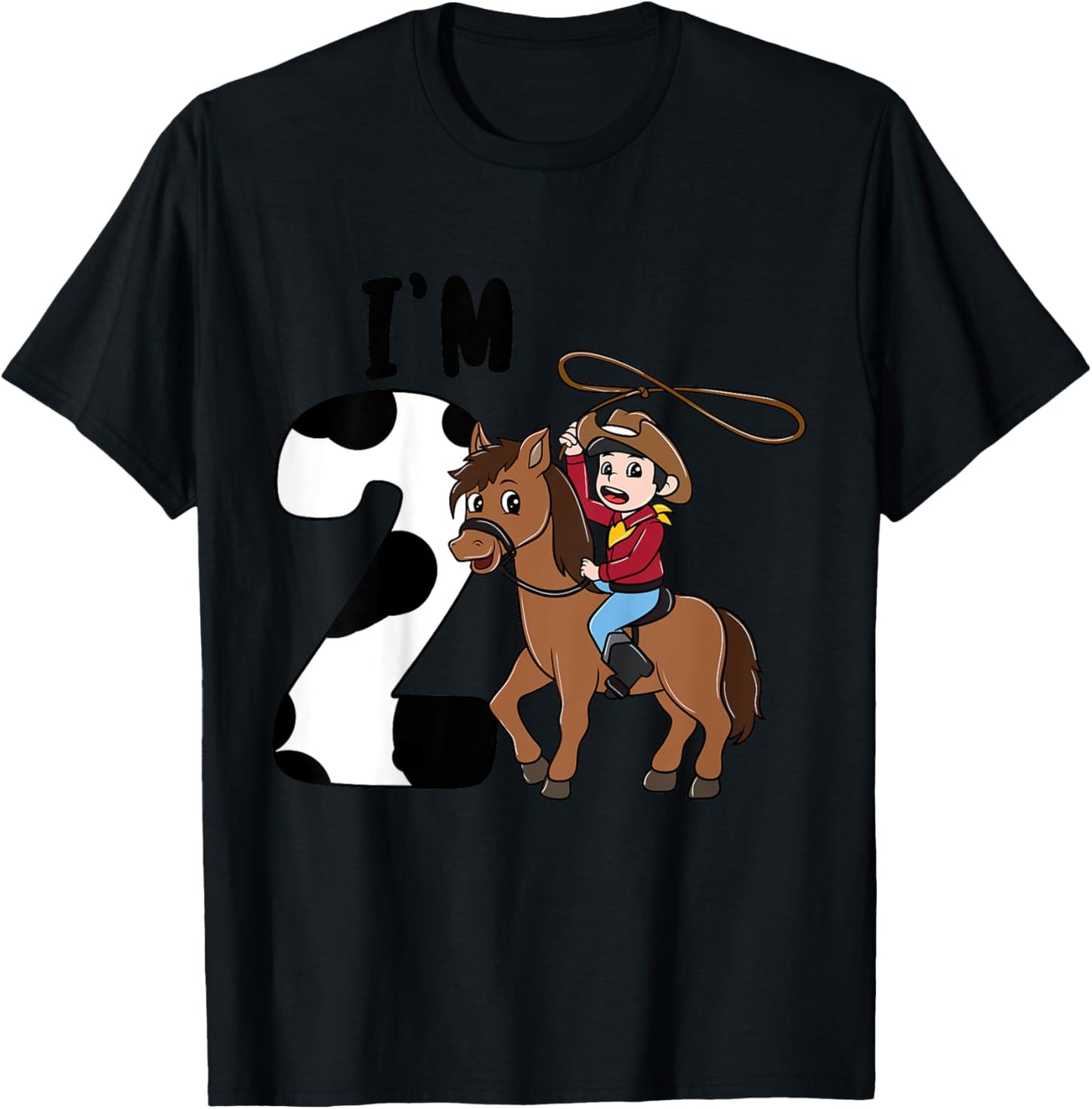 Kids I'm 2 Cute Horse Riding Cowboy 2nd Birthday Boys T-Shirt - T-Shirt | Black