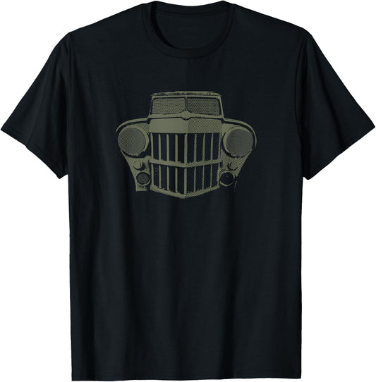 JMOD Men's Green Classic Fit 1940's Willys Offroad Cotton Polyester T-Shirt - T-Shirt | Black