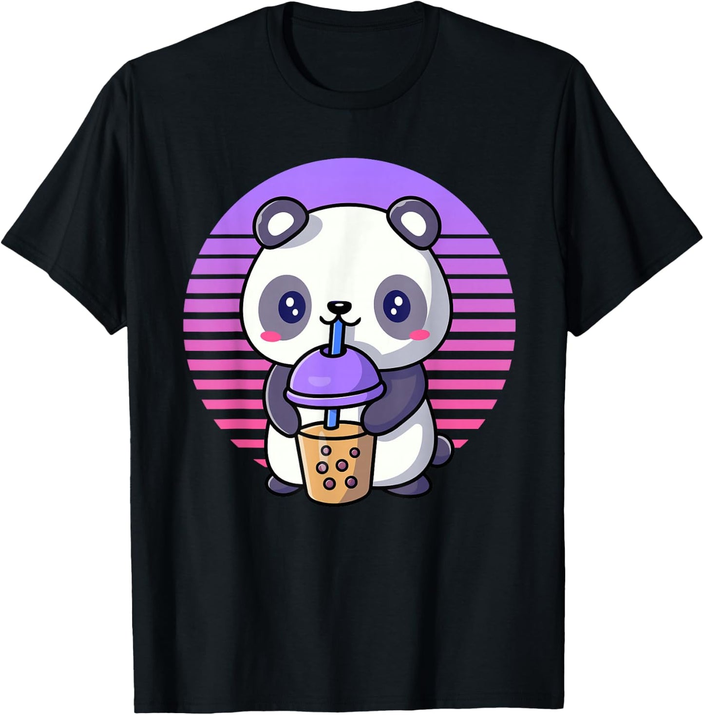 Retro Bubble Tea Shirt Kids Kawaii Panda Boba Gifts Women T-Shirt - T-Shirt | Black