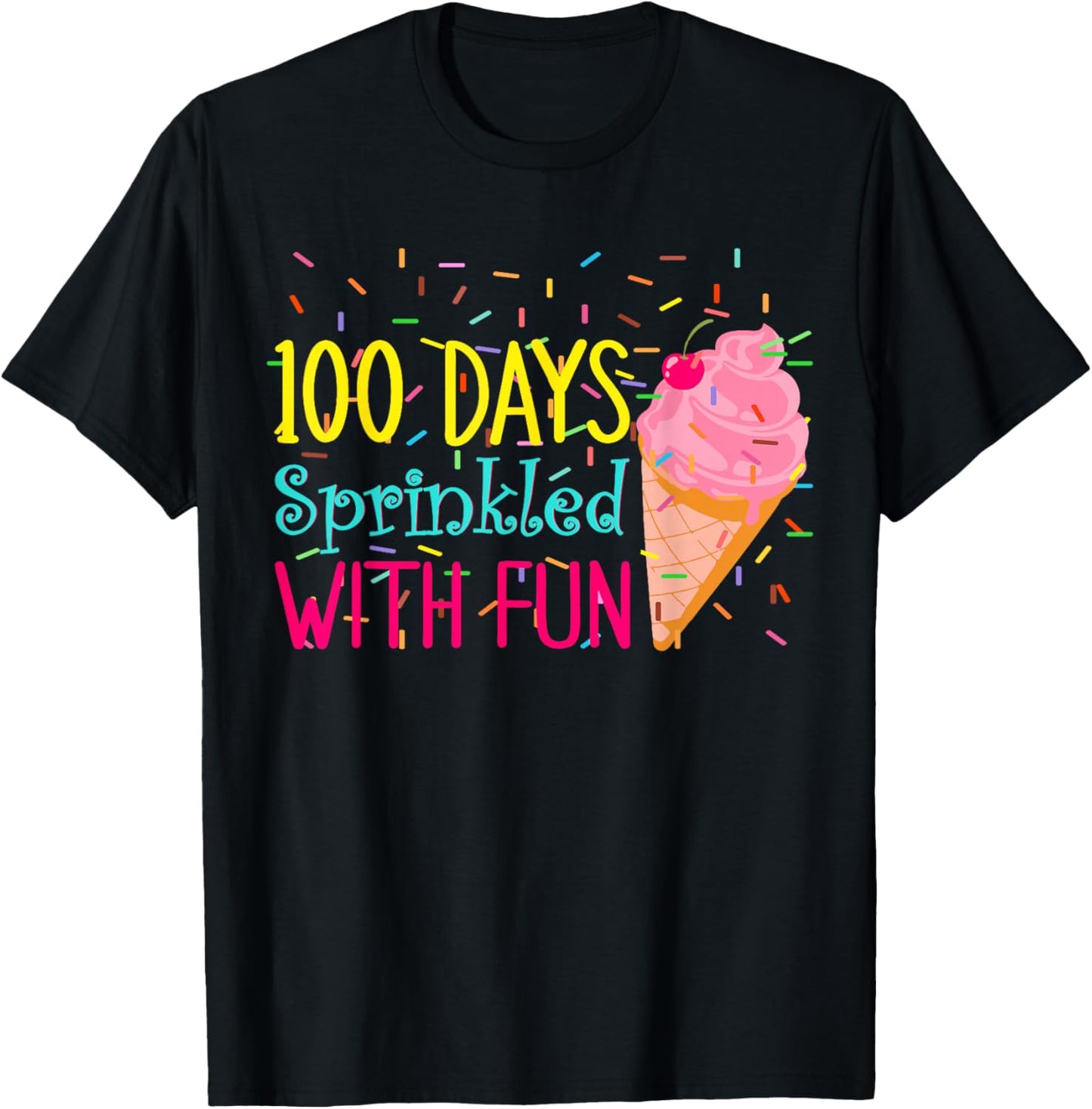 100 Days of School Ice Cream Kindergarten Girls 100th Day T-Shirt - T-Shirt | Black