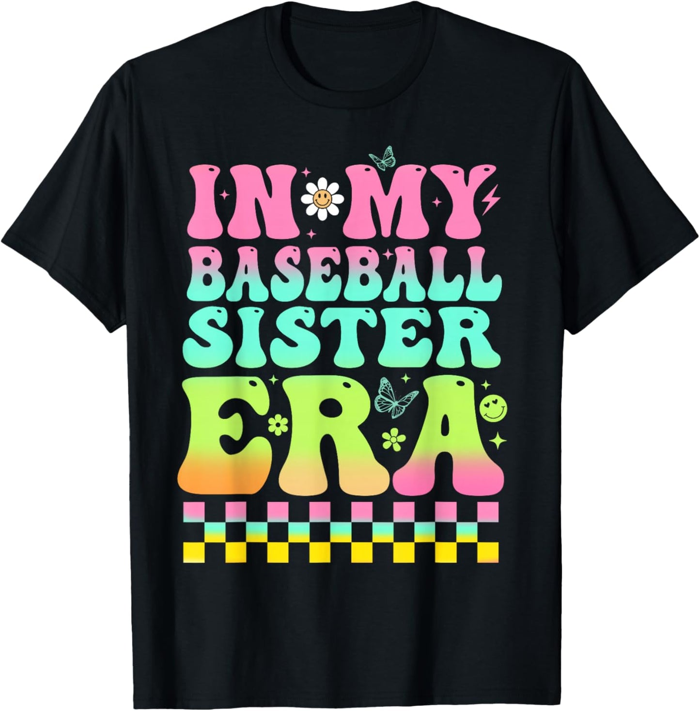 In My Baseball Sister Era Retro Baseball Sis Women Kids Girl T-Shirt - T-Shirt | Black