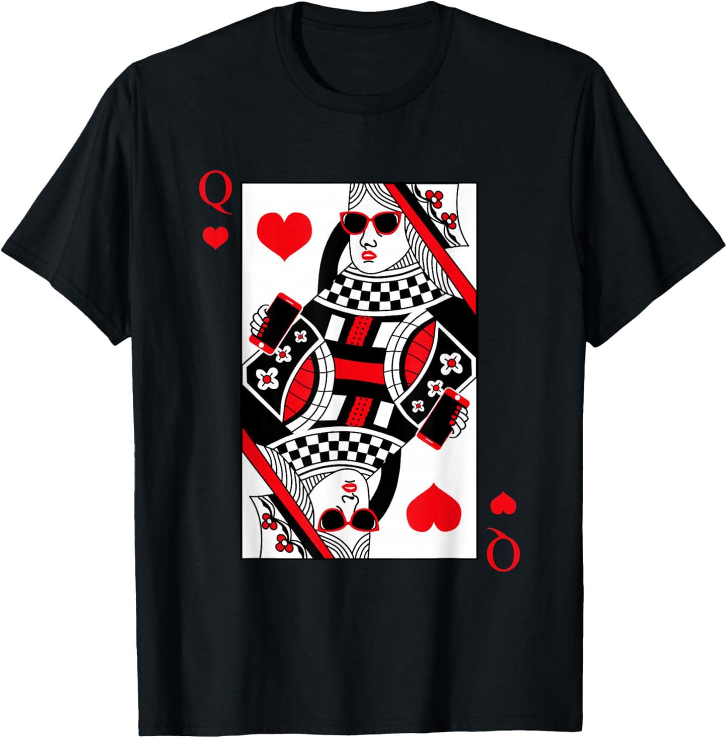 Modern Cool Queen Of Hearts Card Red Sunglasses Graphic T-Shirt - T-Shirt | Black