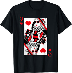 Modern Cool Queen Of Hearts Card Red Sunglasses Graphic T-Shirt - T-Shirt | Black