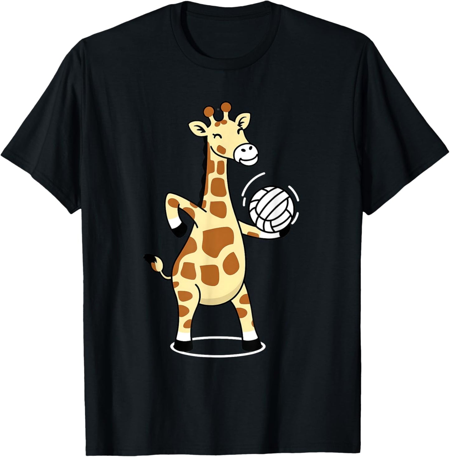 Giraffe Playing Volleyball Funny Whimsical Cartoon Graphic T-Shirt - T-Shirt | Black