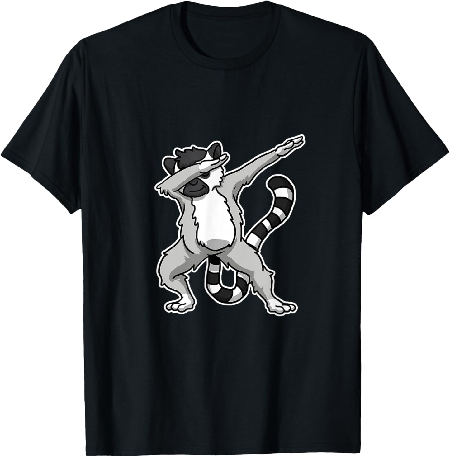 Witziges Lemuren Kostm Und Geschenkidee -Adults, Kids Dabbing Lemure Gift Lemurs Dab Dance Black Cartoon Small Classic Fit Crew Collar Short Sleeve T-Shirt - T-Shirt | Black