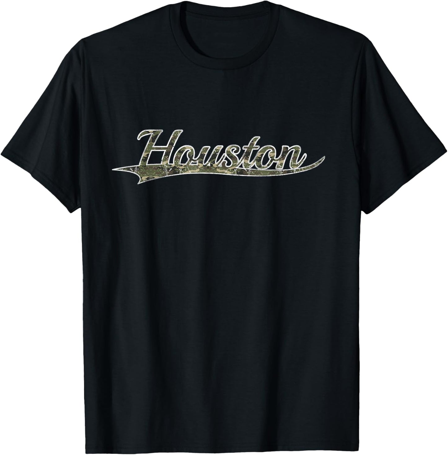 Houston Texas Camouflage Vintage Inspired Distressed T-Shirt - T-Shirt | Black