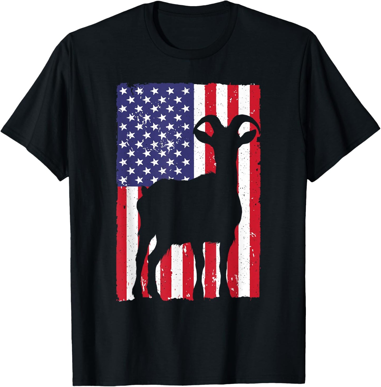 Goat Gift Goat Lover Accessories & Goat Clothes -Adult Black Small USA Flag Animal Design T-Shirt - T-Shirt | Black