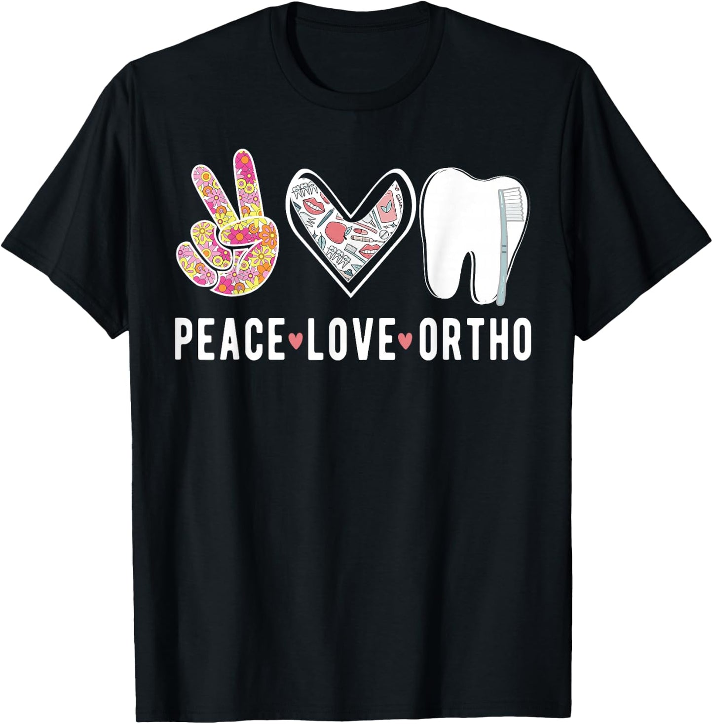 Peace Love Orthodontist Orthodontics T-Shirt - T-Shirt | Black