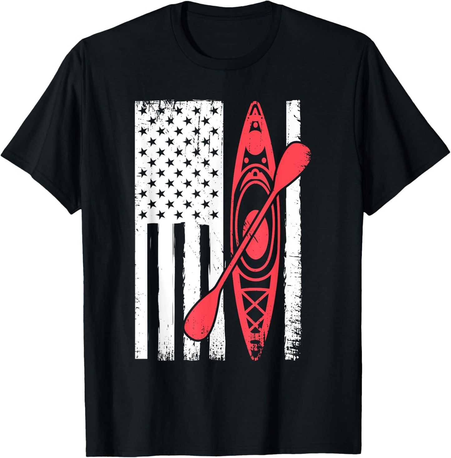 Cool Kayaking Women Kayak Fishing USA American Flag T-Shirt - T-Shirt | Black