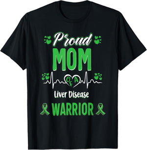 Proud Mother Liver Disease Warrior Awareness Band Green T-Shirt - T-Shirt | Black