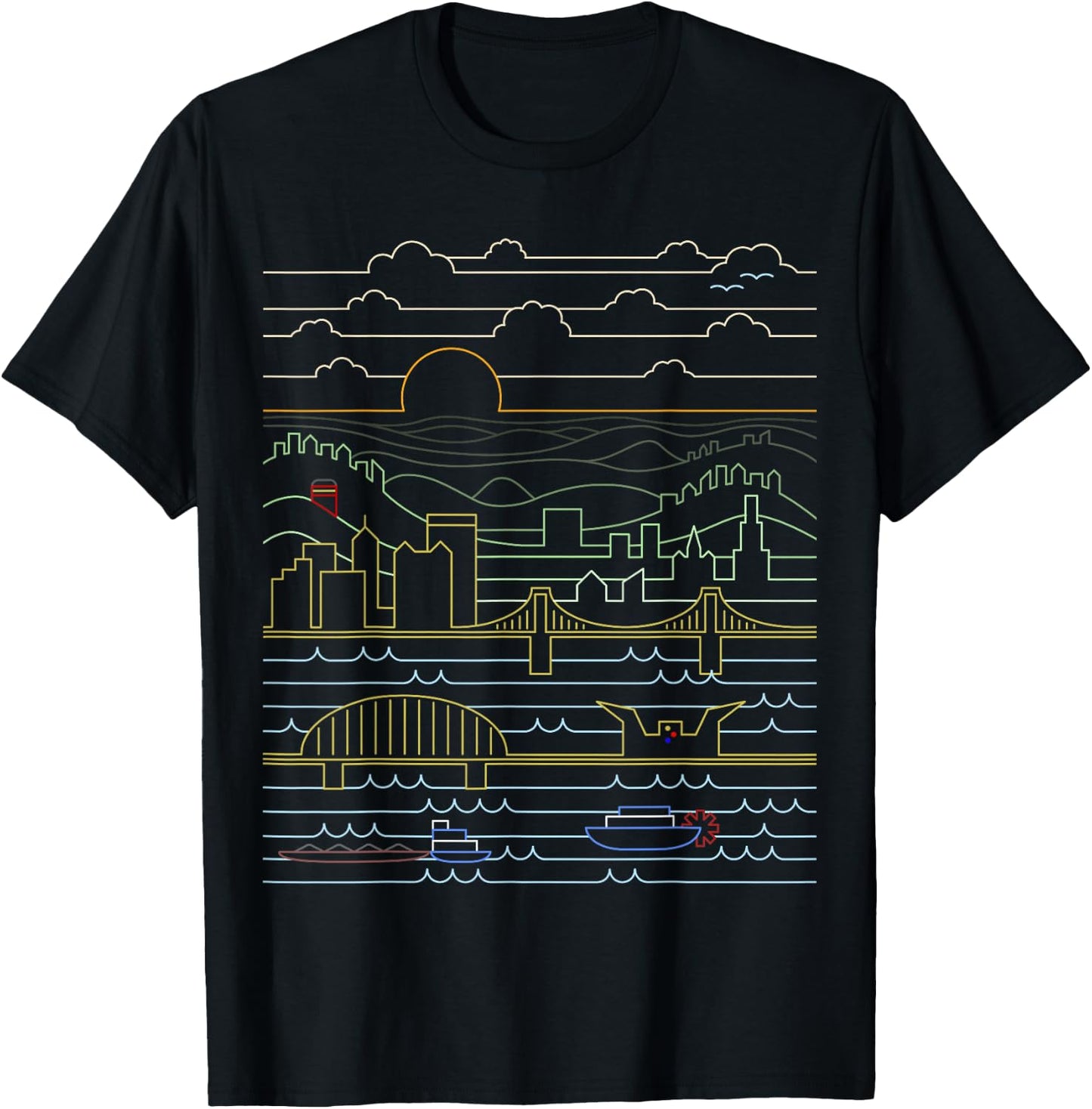 Vintage Retro Pittsburgh Skyline 412 Pittsburgh Pennsylvania T-Shirt - T-Shirt | Black