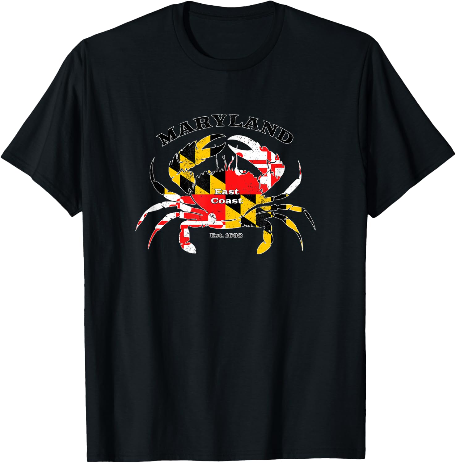 Maryland State Flag Crab Pride Annapolis Baltimore Fishing T-Shirt - T-Shirt | Black