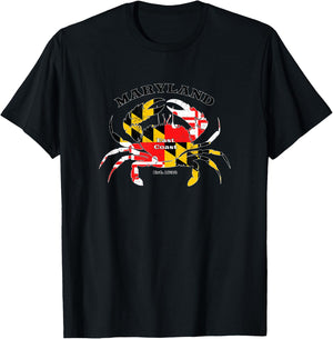 Maryland State Flag Crab Pride Annapolis Baltimore Fishing T-Shirt - T-Shirt | Black