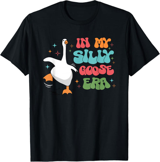 In My Silly Goose Era Retro Groovy Duck Saying Goose Meme T-Shirt - T-Shirt | Black