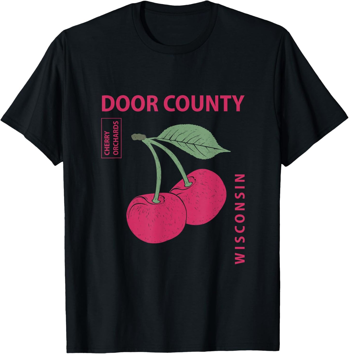 Door County Wisconsin Pink Cherries Vintage T-Shirt - T-Shirt | Black