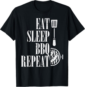 Eat Sleep Bbq Repeat Funny Barbecue Grilling Women Men Kids T-Shirt - T-Shirt | Black