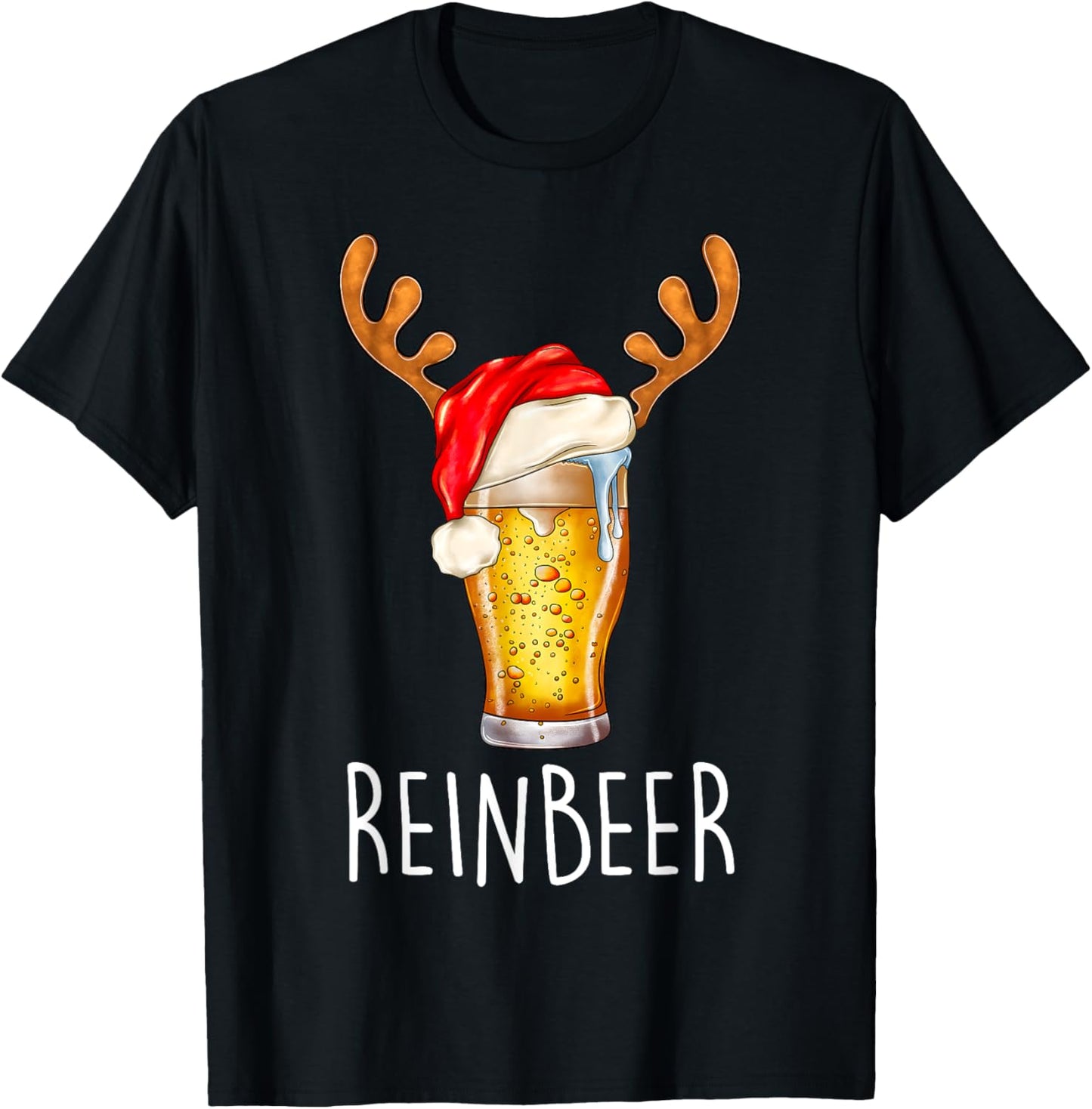Winedeer Reinbeer Santa Hat Reindeer Couple Xmas Matching T-Shirt - T-Shirt | Black