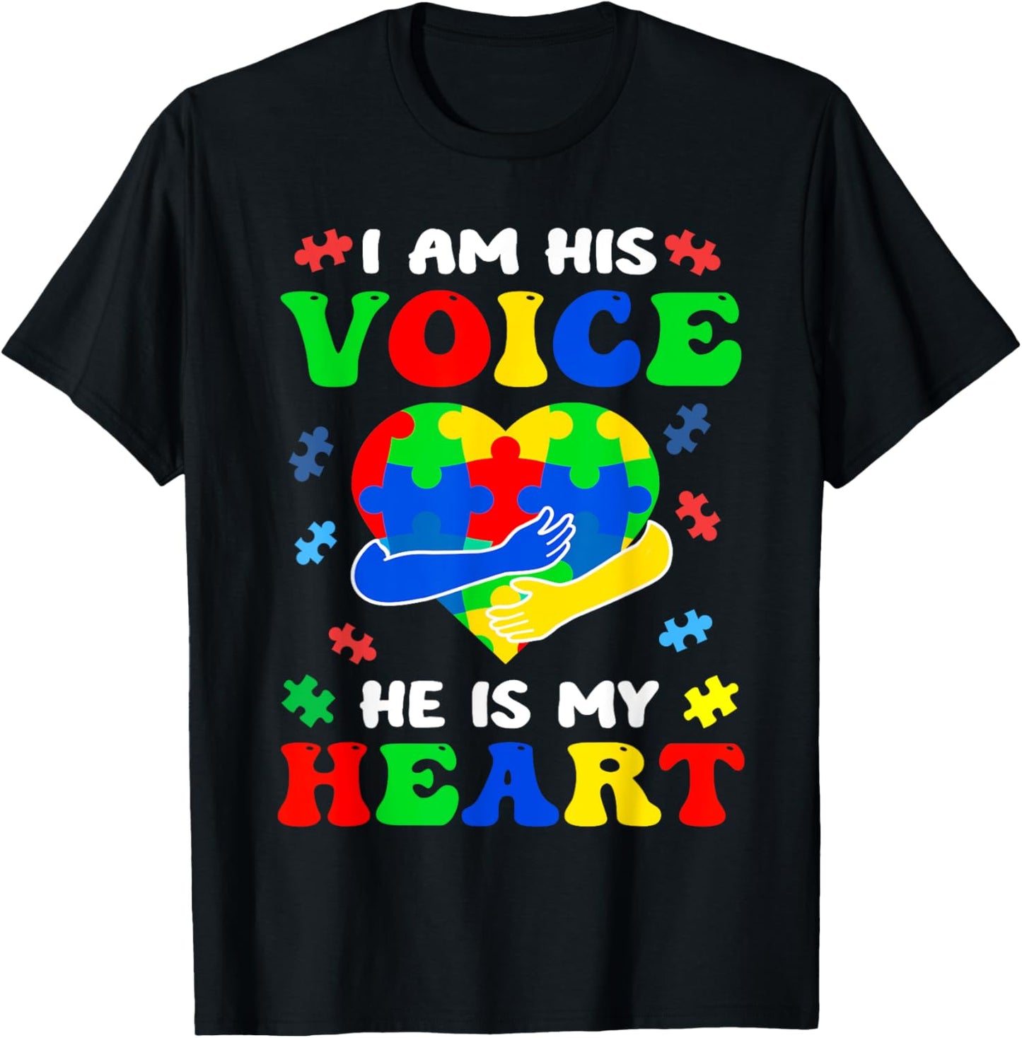 I'm His Voice He Is My Heart Autism Awareness T-Shirt - T-Shirt | Black