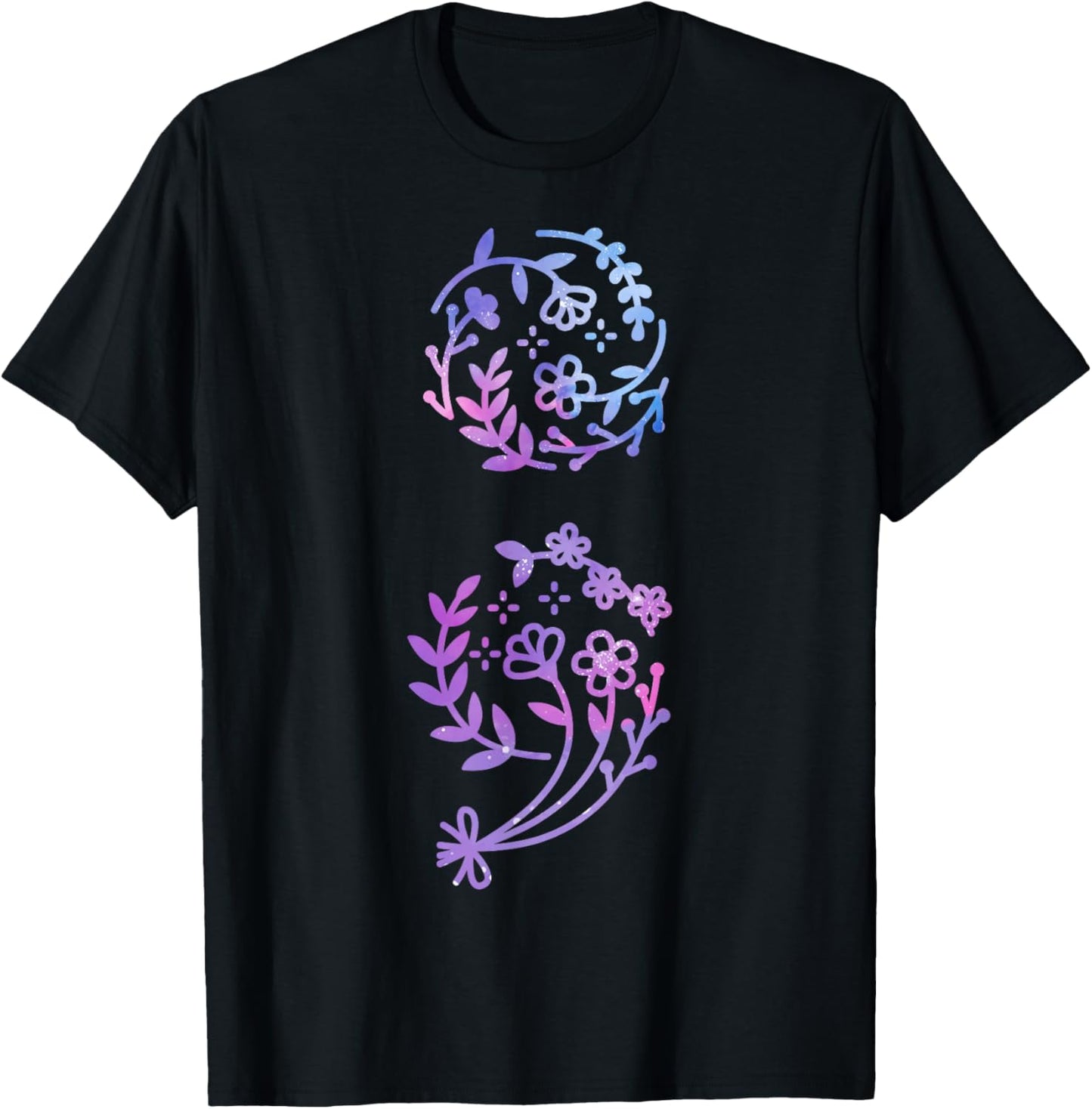 Semicolon Suicide Prevention Awareness Flower Teal Purple T-Shirt - T-Shirt | Black