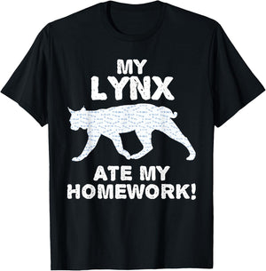 My Lynx Ate My Homework Bobcat Caracal Back To School Kid T-Shirt - T-Shirt | Black