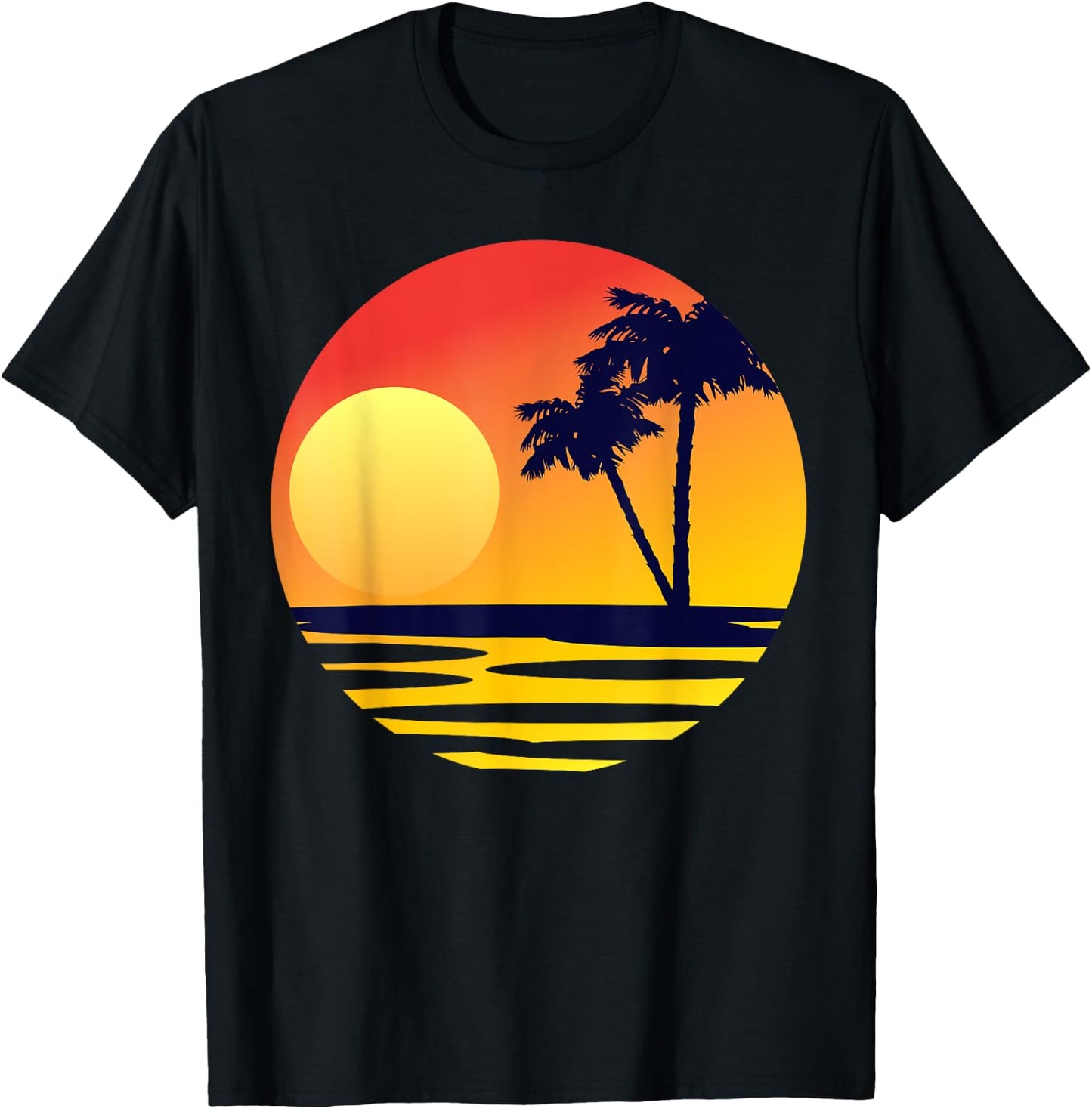 Sunset Beach Silhouette Tropical Palm Tree Sunny Lover Gift T-Shirt - T-Shirt | Black