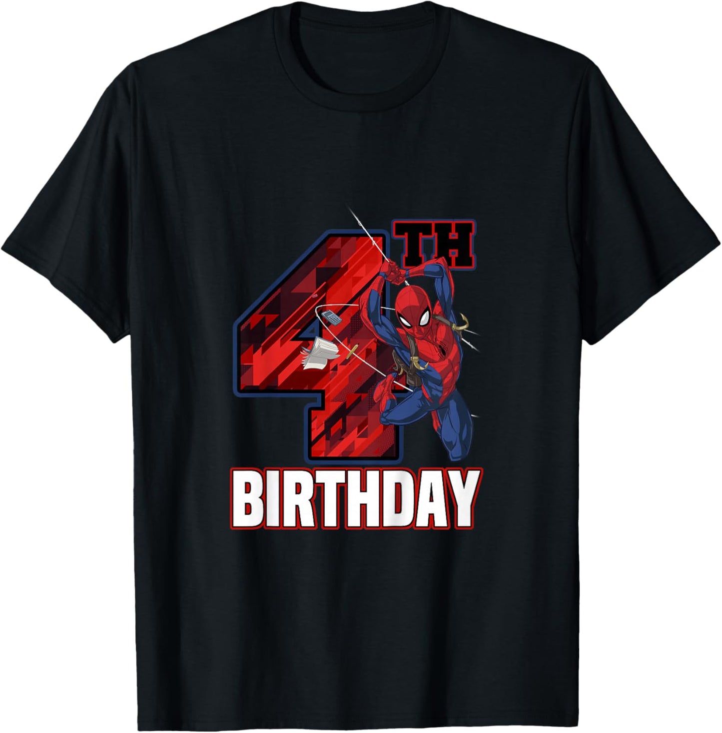 Kids Marvel Spider-Man Classic Epic Swinging 4th Birthday T-Shirt - T-Shirt | Black