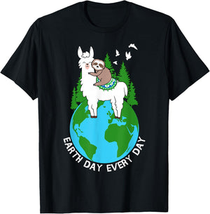Earth Day Everyday Llama Sloth Cool Earth Day Lover Gift T-Shirt - T-Shirt | Black