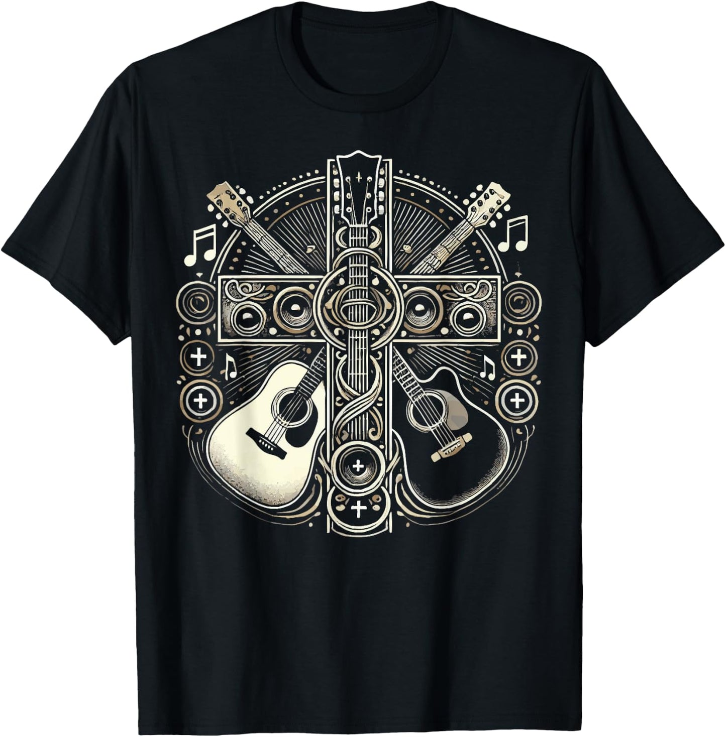 Acoustic Electric Guitar Cross Christian God Jesus Crucifix T-Shirt - T-Shirt | Black