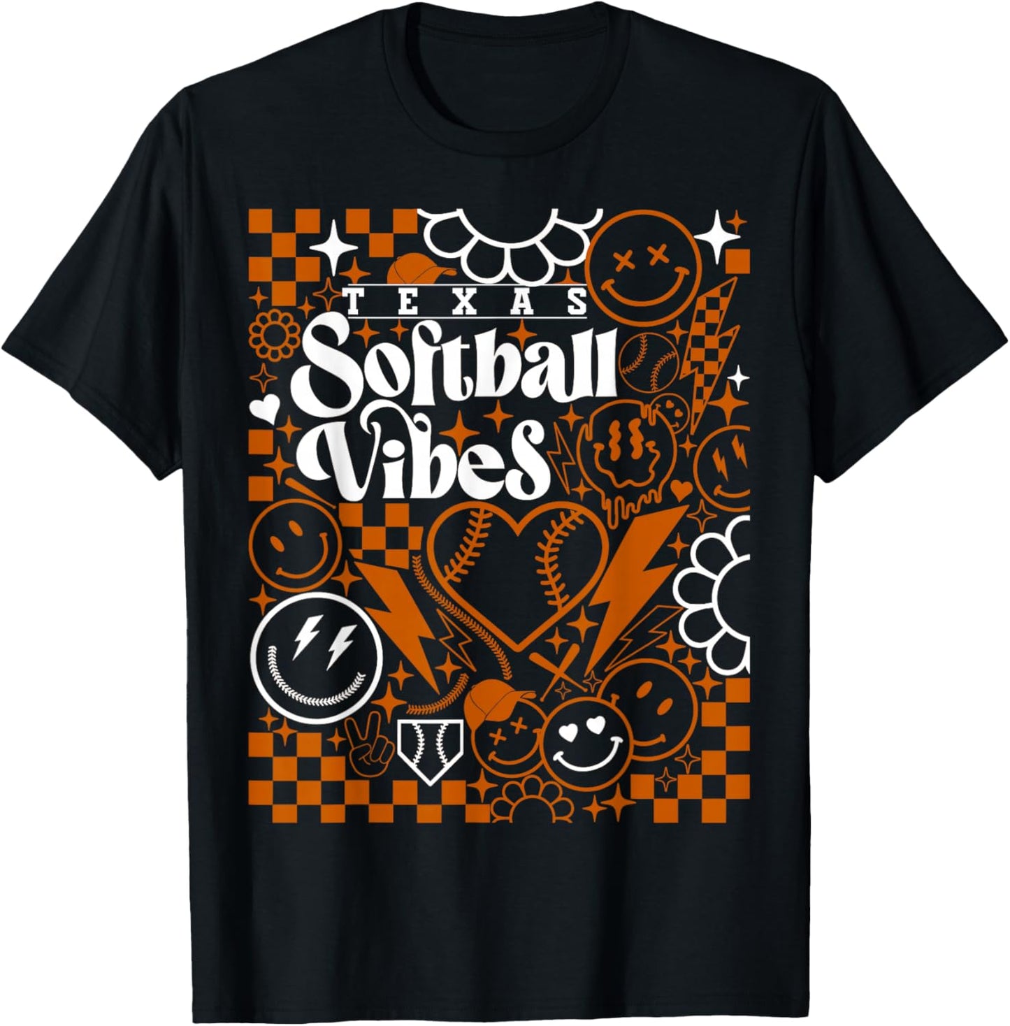 Texas Softball Vintage Kids Team Retro Softball Fan T-Shirt - T-Shirt | Black