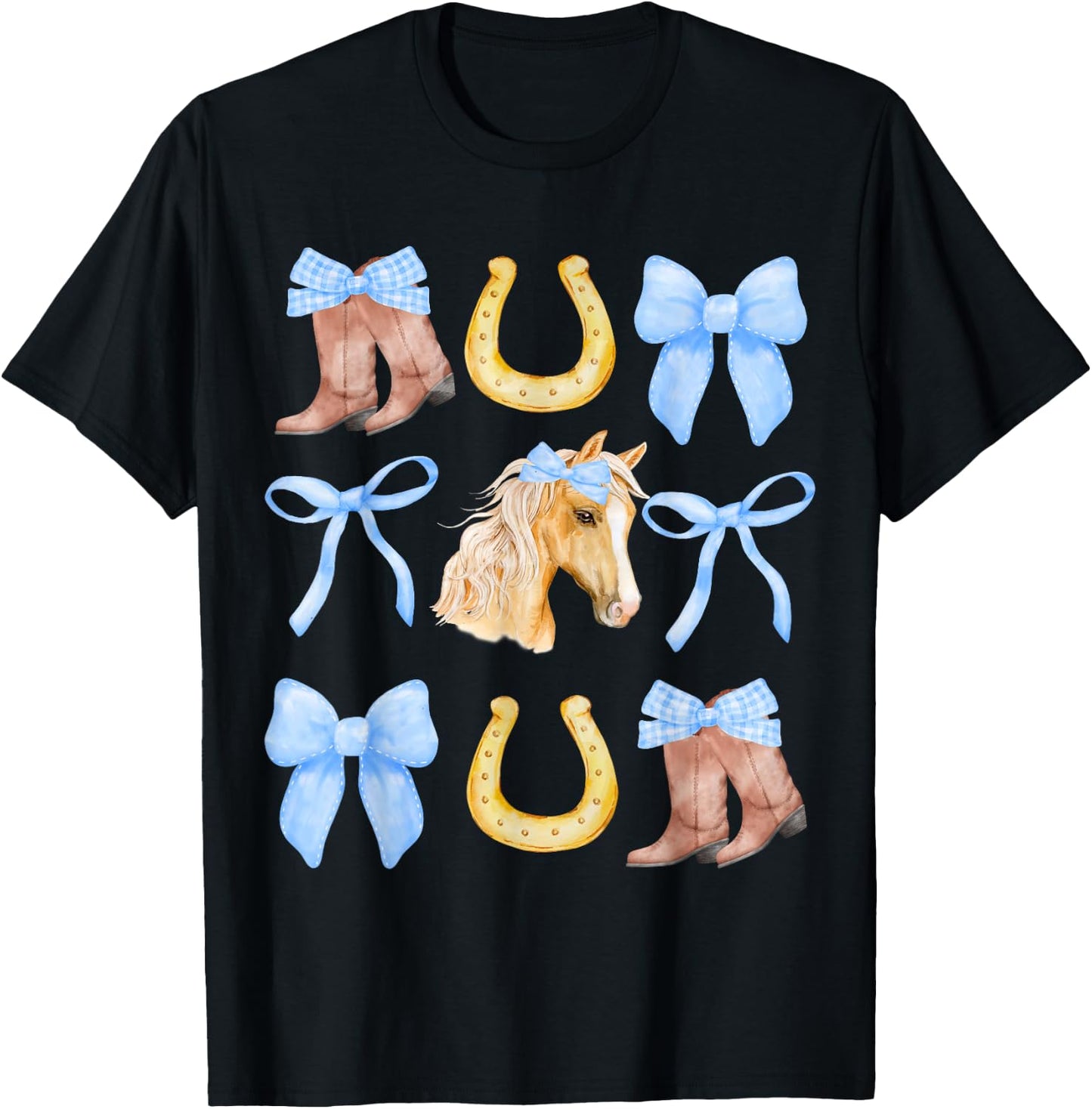 Blue Coquette Bow Boots Horse horseshoe T-Shirt - T-Shirt | Black