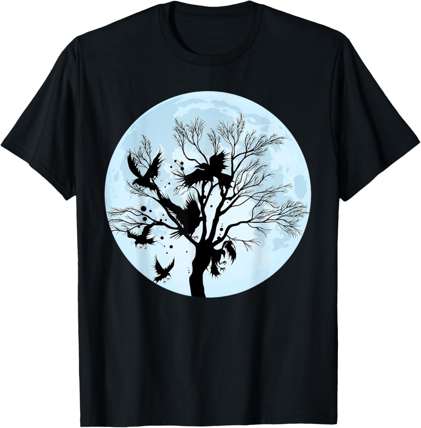 Moonlight Night Black Crow Forest Animal Bird Raven T-Shirt - T-Shirt | Black