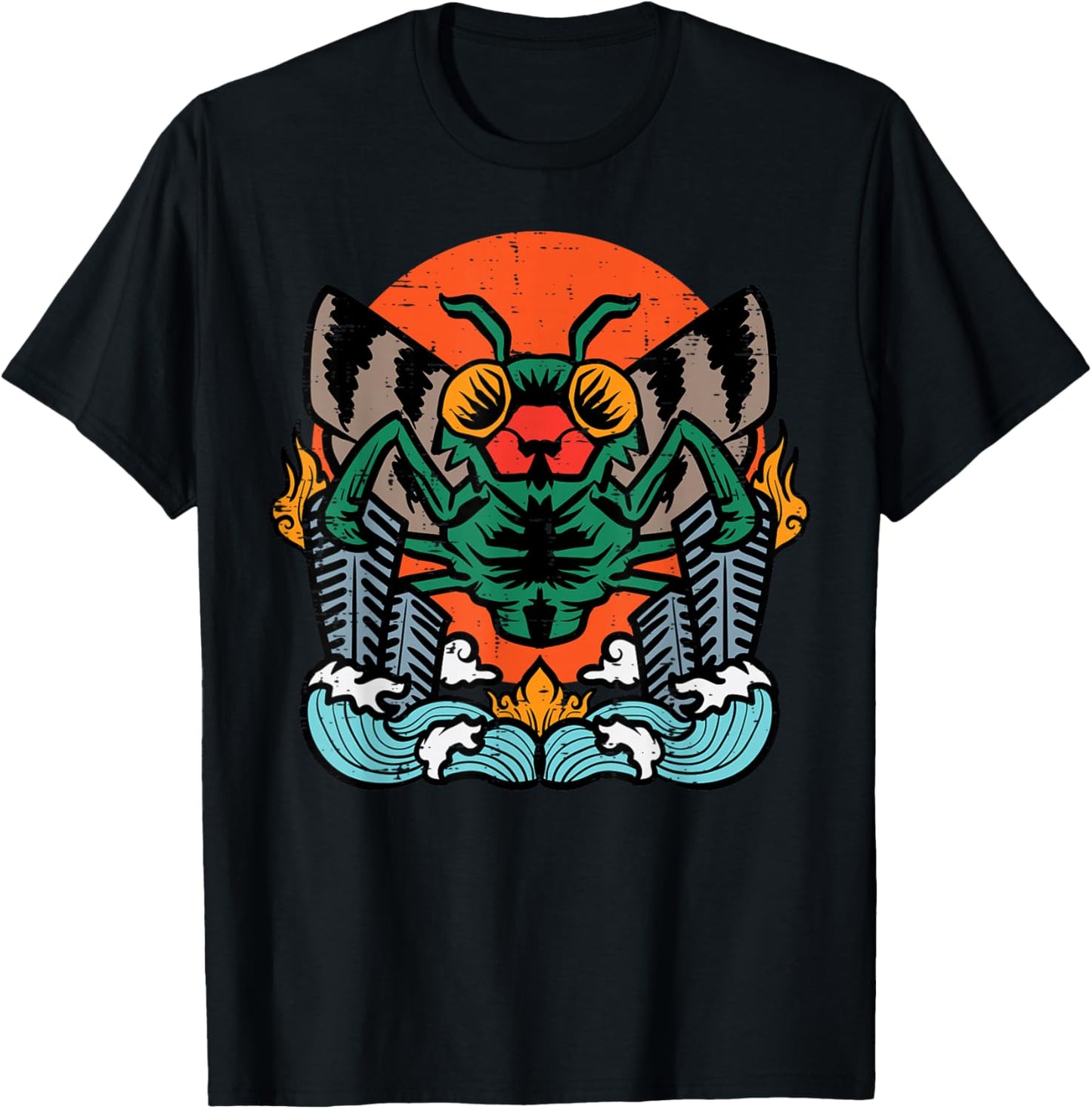 Giant Moth Monster Sunset Vintage Japanese Men Women Kids T-Shirt - T-Shirt | Black