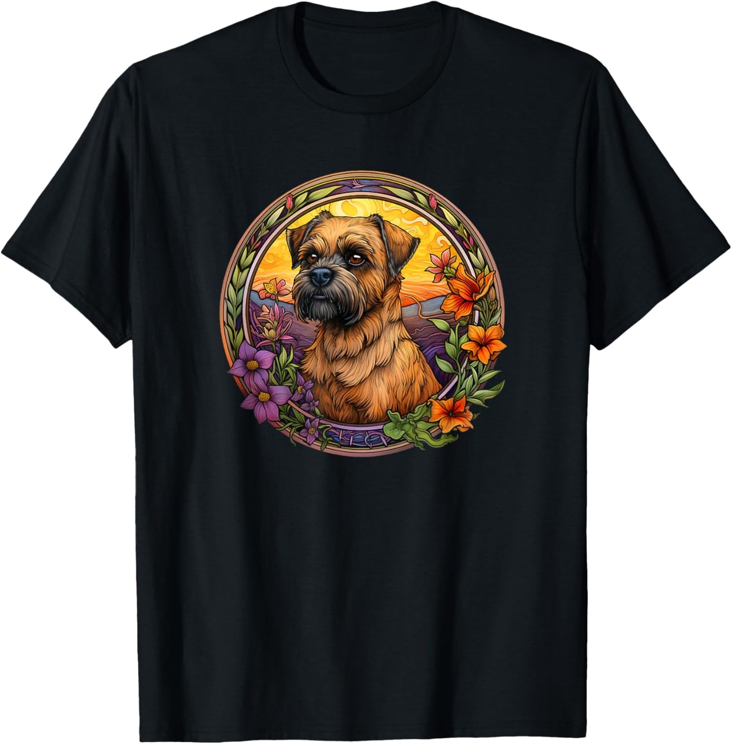 Cute Funny Flowers Floral Border Terrier Lover T-Shirt - T-Shirt | Black