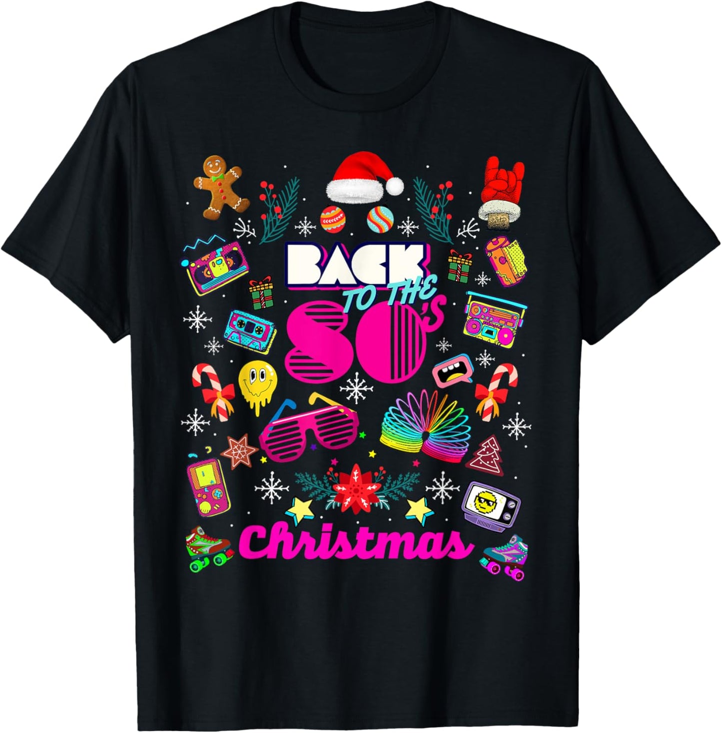 Funny Back to 80's Christmas Nostalgia Quotes Graphic Design T-Shirt - T-Shirt | Black