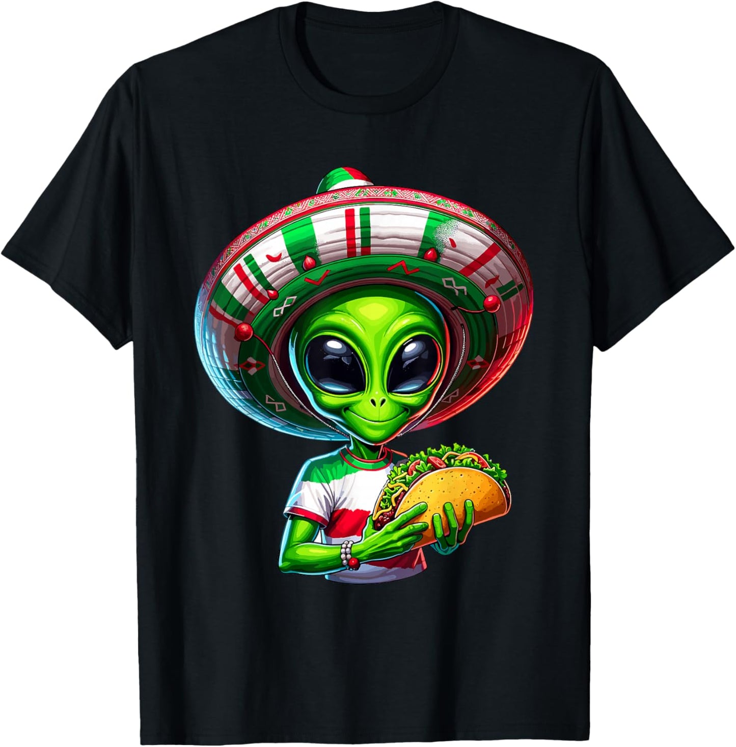 Alien Taco Cinco De Mayo Men UFO Mexico Flag Sombrero Tacos T-Shirt - T-Shirt | Black